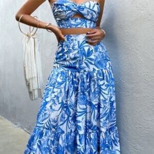 Commense 2pc Skirt Set Seaside Joy Print Twist Detail Skirt Set Size Small NWT